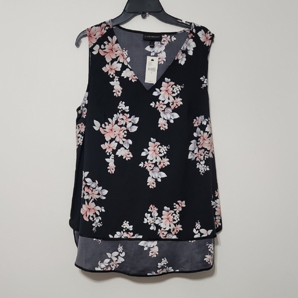 Lane Bryant Black Floral V-Neck Sleeveless Camisole